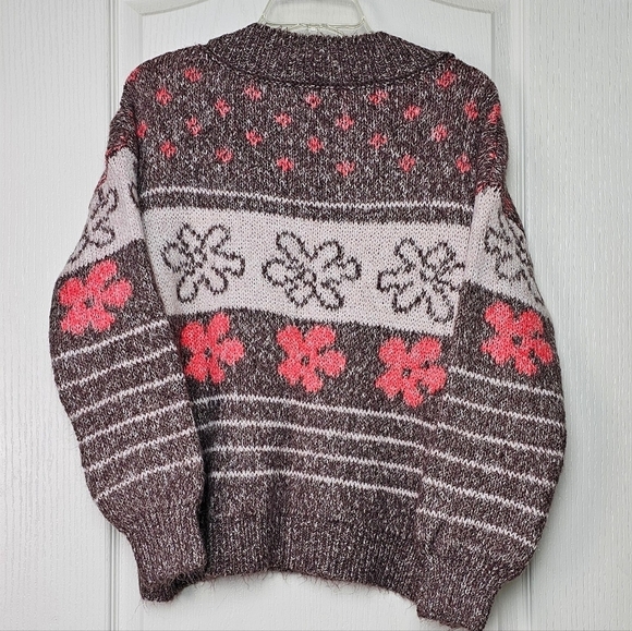 SO Womens V-Neck Pullover Sweater Oversized Chunky Knit Brown Daisy XS - Picture 8 of 12